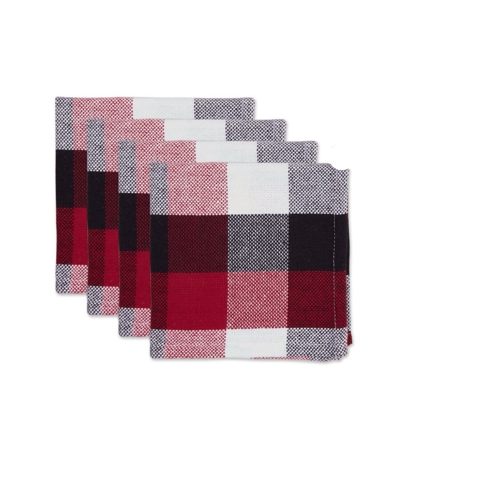 🍎 DII Cardinal Red Plaid Cotton Dishcloths – Set of 4 Kitchen Towels